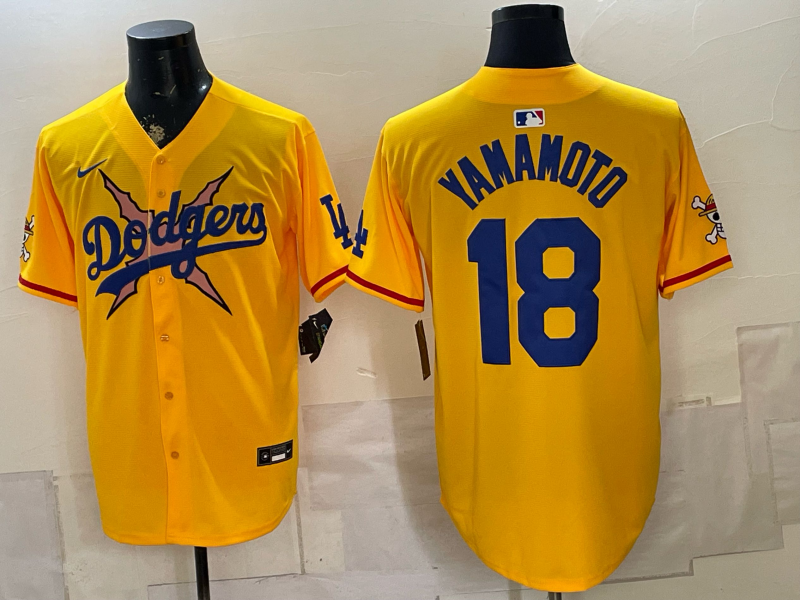 Men Los Angeles Dodgers #18 Yamamoto yellow Game 2026 Nike MLB Jersey 0717003
